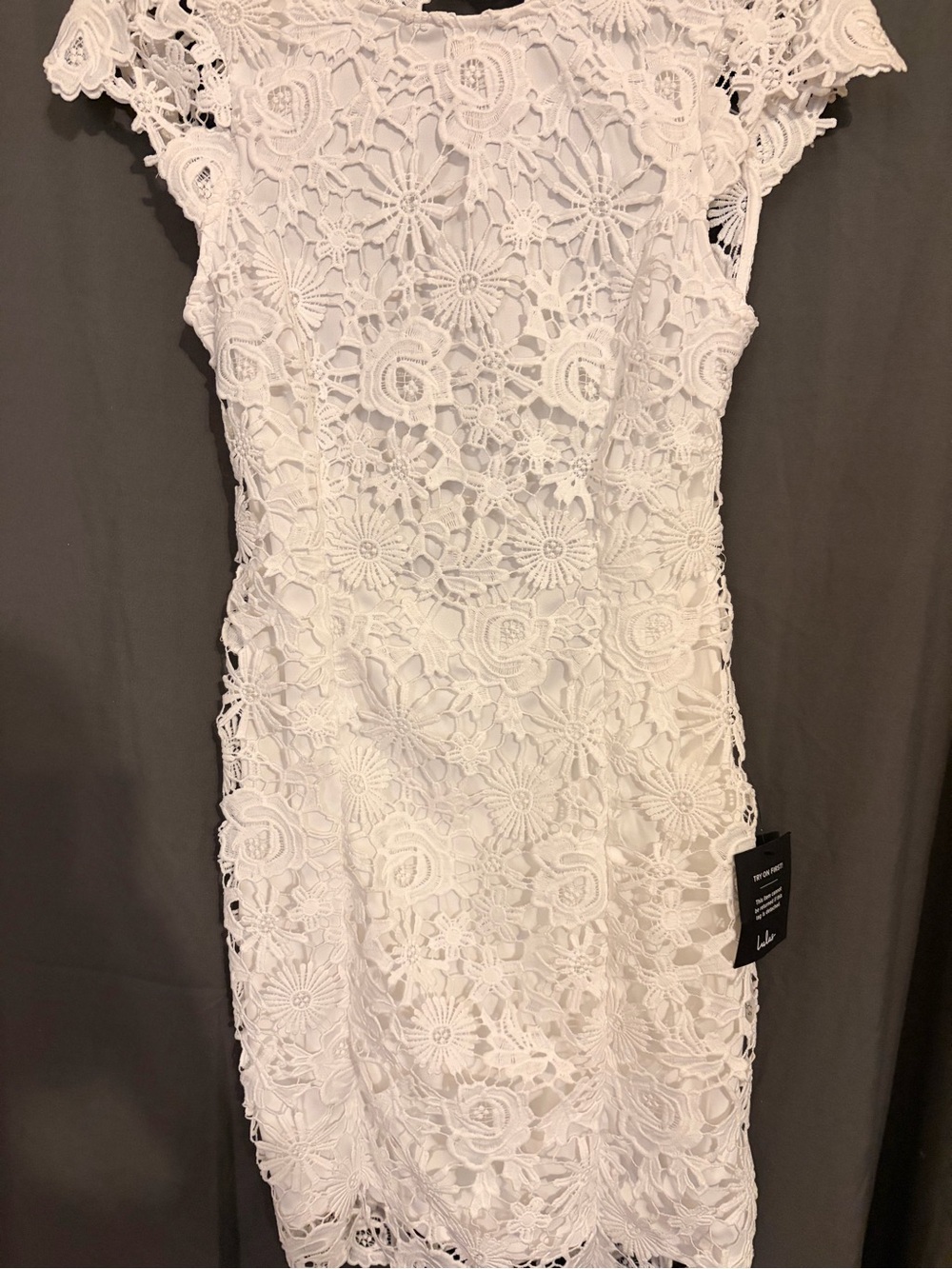 Lulu's White Floral Crochet Backless Sheath Dress